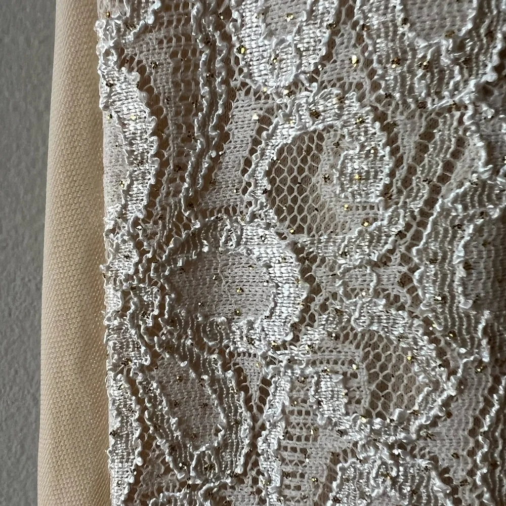CATCHET IVORY LACE EVENING GOWN, Pearl, Lined, Mermaid, Formal, Metallic, size 4